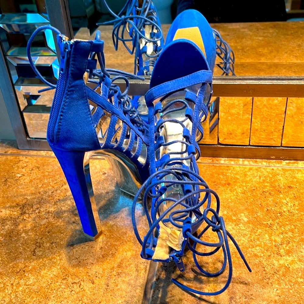 Blue Lace Up Platform Sandals